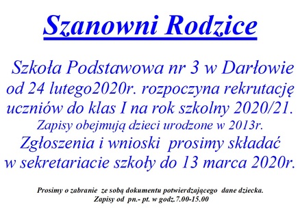 REKRUTACJA DO KLAS I 2020/2021